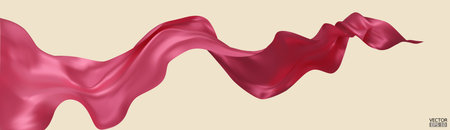 Flying pink silk textile fabric flag background. Smooth elegant pink Satin Isolated on beige Background for grand opening ceremony. Pink curtain. 3d vector illustrationのイラスト素材