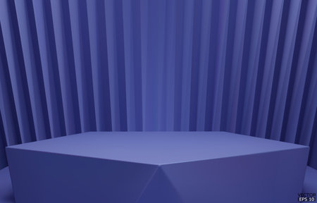 3D vector geometric podium. Blue hexagon cube, Square podium in blue background. Concept scene stage showcase, product, promotion sale, banner, presentation, cosmetic. 3D vector illustration.のイラスト素材