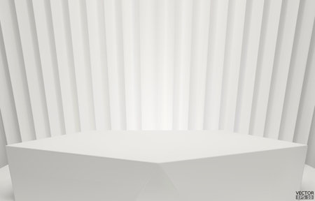 3D vector geometric podium. White hexagon cube, Square podium in white background. Concept scene stage showcase, product, promotion sale, banner, presentation, cosmetic. 3D vector illustration.のイラスト素材