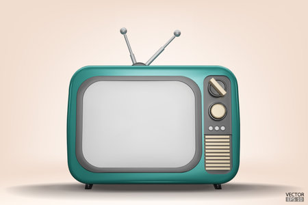 3D render green Vintage Television Cartoon style isolate on  background. Minimal Retro TV. Green analog TV.  Old TV set with antenna. 3d vector illustration.のイラスト素材