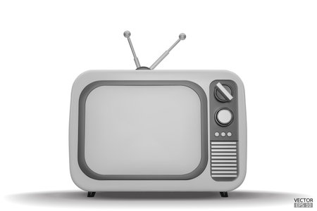 3D render white Vintage Television Cartoon style isolate on background. Minimal Retro TV. White analog TV.  Old TV set with antenna. 3d vector illustration.のイラスト素材