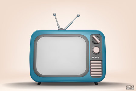3D render blue Vintage Television Cartoon style isolate on  background. Minimal Retro TV. Blue analog TV.  Old TV set with antenna. 3d vector illustration.のイラスト素材