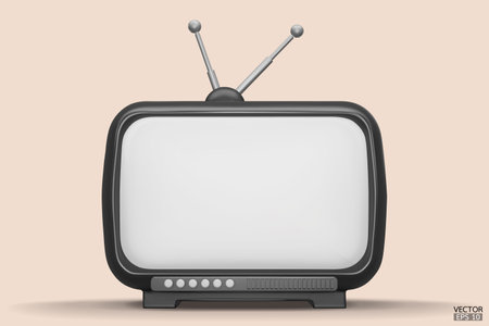 3D render black Vintage Television Cartoon style isolate on background. Minimal Retro TV. Black analog TV.  Old TV set with antenna. 3d vector illustration.のイラスト素材