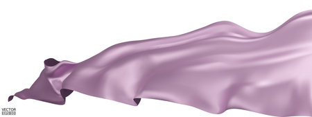 Flying purple silk textile fabric flag background. Smooth elegant purple Satin Isolated on white Background for grand opening ceremony. Purple curtain. 3d vector illustration.のイラスト素材
