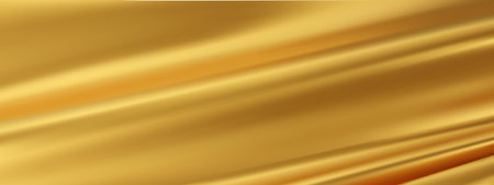 Abstract golden silk vector background. Luxury cloth or liquid wave. Abstract or gold fabric texture background. Gold Cloth soft wave. Creases of satin, silk, and Smooth elegant cotton.のイラスト素材