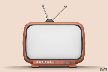 3D render orange Vintage Television Cartoon style isolate on  background. Minimal Retro TV. Orange analog TV. Old TV set with antenna. 3d vector illustration.のイラスト素材