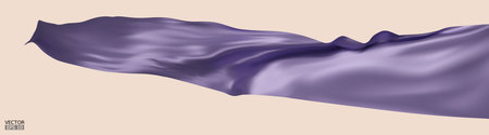 Flying purple silk textile fabric flag background. Smooth elegant purple Satin Isolated on beige Background for grand opening ceremony. Purple curtain. 3d vector illustrationのイラスト素材