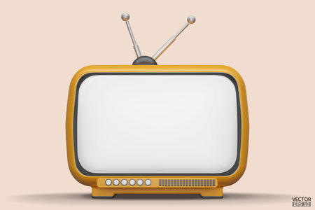 3D render yellow Vintage Television Cartoon style isolate on background. Minimal Retro TV. Yellow analog TV.  Old TV set with antenna. 3d vector illustration.のイラスト素材
