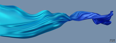 Flying gradient light to dark blue silk textile fabric flag isolated on blue background. Smooth elegant Colorful gradient Satin for grand opening ceremony. 3d vector illustration.のイラスト素材