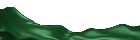 Green silk textile fabric flag background with copy space. Smooth elegant green Satin for grand opening ceremony. Green curtain. 3d vector illustration.のイラスト素材