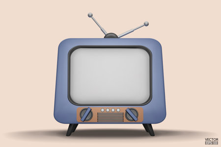 3D render dark blue Vintage Television Cartoon style isolate on  background. Minimal Retro TV. Dark Blue analog TV. Old TV set with antenna. 3d vector illustration.のイラスト素材