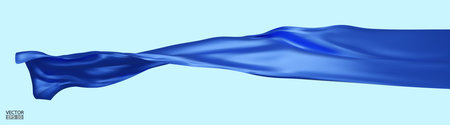 Flying blue silk textile fabric flag background. Smooth elegant blue Satin Isolated on blue Background for grand opening ceremony. Blue curtain. 3d vector illustrationのイラスト素材