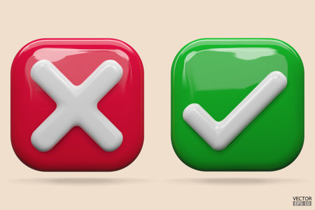 3D green Checkmark and red X mark icon. Checkmark right symbol, tick sign. check and uncheck for web and mobile apps. 3D vector illustration.のイラスト素材