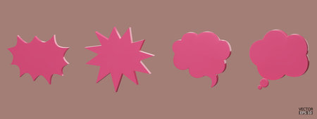 Set of 3D pink cute white speech bubble icons isolated on  background. Minimal blank Message bubbles icons. 3D Chat icon set. 3d vector illustration.のイラスト素材