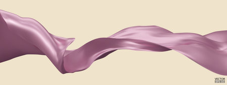 Flying light pink lavender silk textile fabric flag background. Smooth elegant pink Satin Isolated on beige Background for grand opening ceremony. Pink lavender curtain. 3d vector illustration.のイラスト素材