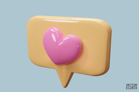 3D Chat yellow bubble speech icon with pink heart isolated on backgrounds. love social media notifications. Social media speech bubble with heart. 3D Vector illustration.のイラスト素材