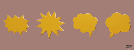 Set of 3D yellow cute white speech bubble icons isolated on  background. Minimal blank Message bubbles icons. 3D Chat icon set. 3d vector illustration.のイラスト素材