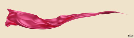 Flying pink silk textile fabric flag background. Smooth elegant pink Satin Isolated on beige Background for grand opening ceremony. Pink curtain. 3d vector illustrationのイラスト素材