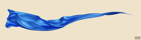 Flying blue silk textile fabric flag background. Smooth elegant blue Satin Isolated on beige Background for grand opening ceremony. Blue curtain. 3d vector illustrationのイラスト素材