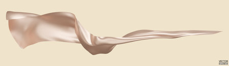 Flying beige silk textile fabric flag background. Smooth elegant beige Satin Isolated on Background for grand opening ceremony. Nude color curtain. 3d vector illustration.のイラスト素材