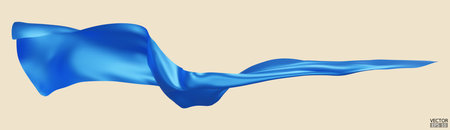 Flying blue silk textile fabric flag background. Smooth elegant blue Satin Isolated on beige Background for grand opening ceremony. Blue curtain. 3d vector illustrationのイラスト素材
