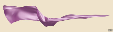 Flying purple silk textile fabric flag background. Smooth elegant purple Satin Isolated on beige Background for grand opening ceremony. Purple curtain. 3d vector illustrationのイラスト素材