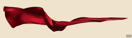 Flying dark red silk textile fabric flag background. Smooth elegant red Satin Isolated on beige Background for grand opening ceremony. Dark Red curtain. 3d vector illustrationのイラスト素材