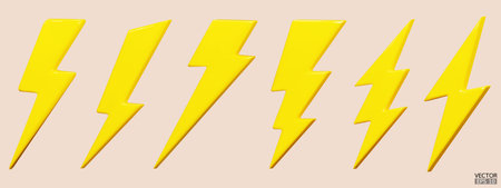 Set Lightning bolt. Thunderbolt, lightning strike. 3D vector illustration.のイラスト素材