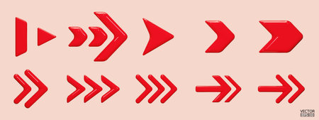 Set of red vector arrows. Shiny 3d glass Arrows icon. Arrows Cartoon minimal style collection. 3d vector illustration.のイラスト素材