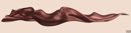 Flying Dark Brown silk textile fabric flag background. Smooth elegant brown Satin Isolated on beige Background for grand opening ceremony. Chocolate curtain. 3d vector illustrationのイラスト素材