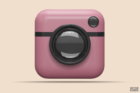 Photo camera with lens. Pink Camera icon. Modern simple snapshot photography sign. 3d vector illustration.のイラスト素材