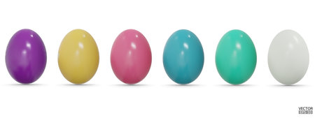 Set colorful easter eggs collection on white background. 3D Vector isolated illustration. For web, banners, greeting cards, posters, wrappingのイラスト素材
