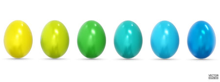 Set colorful easter eggs collection on white background. 3D Vector isolated illustration. For web, banners, greeting cards, posters, wrappingのイラスト素材