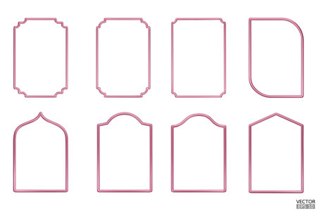 Simple rose gold geometric frames. Luxury pink metallic borders for wedding invitations, luxury templates, and decorative patterns. Pink border design. 3D vector illustration.のイラスト素材