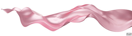 Flying pink silk textile fabric flag background. Smooth elegant pink Satin Isolated on white Background for grand opening ceremony. Pink curtain. 3d vector illustrationのイラスト素材