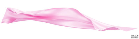 Flying light pink silk textile fabric flag background. Smooth elegant pink Satin Isolated on white Background for grand opening ceremony. Pink curtain. 3d vector illustrationのイラスト素材