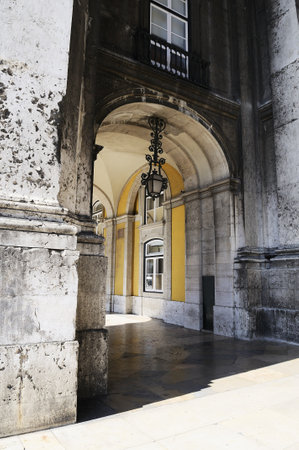 ancient arches on commercial square, lisbon, portugalのeditorial素材
