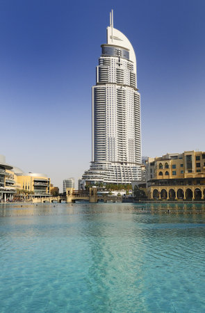 DUBAI, UAE - FEB 22  The Address Hotel in the downtown Dubai area overlooks the famous dancing fountains, taken on 22 February 2012 in Dubai  The hotel is surrounded by a mall, hotels and Burj Khalifa のeditorial素材