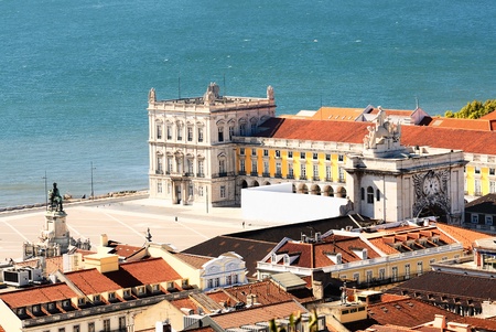 view of commerce place in Lisbon, Baixa district near the famous Tage river