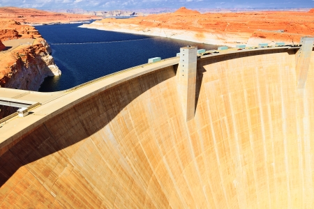 View of Glen Canyon Dam and Lake Powell near Page in Arizona USA. の写真素材