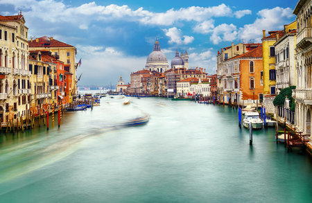 Grand Canal and Basilica Santa Maria della Salute, Venice, Italy and sunny day のeditorial素材
