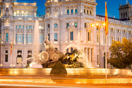 Plaza de la Cibeles (Cybele's Square) - Central Post Office (Palacio de Comunicaciones), Madrid, Spain. のeditorial素材