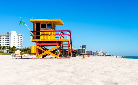 Colorful Lifeguard Tower in South Beach, Miami Beach, Florida, USA のeditorial素材