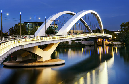 Lyon city near confluence district with Rhone river, Franceの写真素材