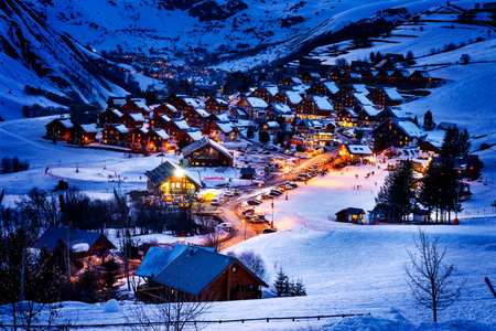Evening landscape and ski resort in French Alps,Saint jean d'Arves, Franceのeditorial素材