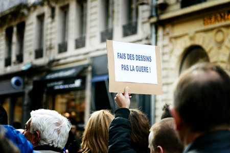 LYON, FRANCE - JANUARY November 2015: Anti terrorism protest After 3 days terrorist attacks with peaople dead in Paris France, European Capitalのeditorial素材