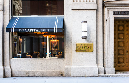 NEW YORK, USA - JULLY 11, 2015 : Luxury restaurant in Wall street district where buisnessmans and traders are coming for lunch or dinner. New York city, USAのeditorial素材