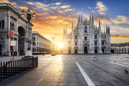 Duomo at sunrise, Milan, Europe.の写真素材