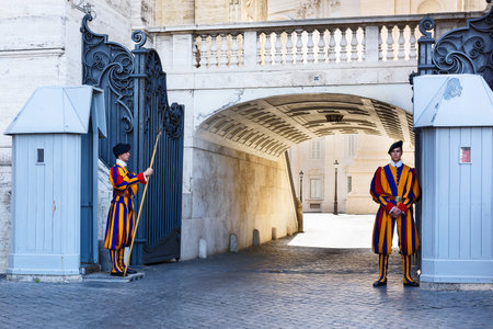 VATICAN CITY, VATICAN - May 25, 2016: Papal Swiss Guard in uniform. Currently, the name Swiss Guard...