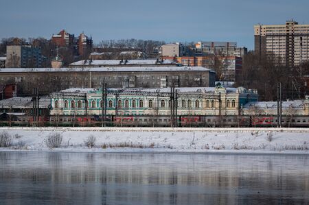 Irkutsk train station with the famous transiberian train by winter, Irkutsk, Siberia, Russiaの写真素材